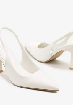 Białe Sandały na Obcasie ze Szpiczastym Noskiem i Odkrytą Piętą Nanalis