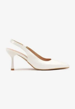Białe Sandały na Obcasie ze Szpiczastym Noskiem i Paskiem przy Pięcie Deovienne