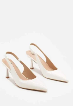 Białe Sandały na Obcasie ze Szpiczastym Noskiem i Paskiem przy Pięcie Deovienne