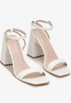 Białe Sandały na Stożkowym Obcasie ze Sprzączką Arke