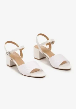 Białe Sandały na Słupkowym Obcasie z Tłoczeniem na Pasku Natissa