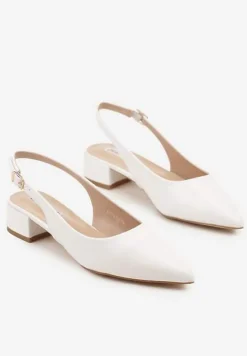 Białe Sandały na Słupku Typu Slingback Odavine