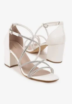 Białe Sandały na Słupku Vices Ozdobione Cyrkoniami Wiolavira