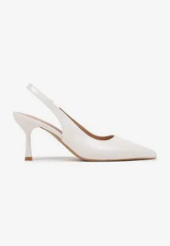 Białe Sandały na Szpilce Bez Pięty z Ozdobnym Paskiem Delivela