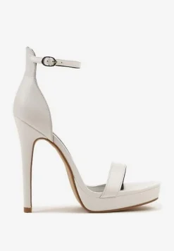 Białe Sandały na Szpilce i Platformie z Paskiem Wokół Kostki Napelle