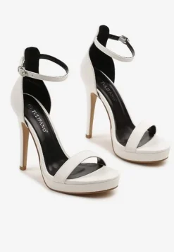 Białe Sandały na Szpilce i Platformie z Paskiem Wokół Kostki Napelle