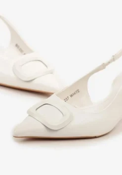 Białe Sandały na Szpilce Kaczuszce Slingback z Geometryczną Aplikacją Melanoriel