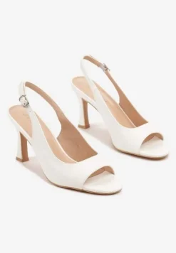 Białe Sandały na Szpilce Ozdobione Paskiem Podtrzymującym Piętę Palineas