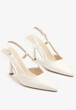 Białe Sandały na Szpilce Typu Slingback Leathara