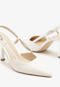 Białe Sandały na Szpilce Typu Slingback Leathara