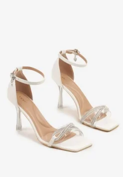 Białe Sandały na Szpilce Vices z Cyrkoniami i Przezroczystą Cholewką Edivinia