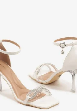 Białe Sandały na Szpilce Vices z Cyrkoniami i Przezroczystą Cholewką Edivinia