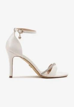 Białe Sandały na Szpilce Vices Ozdobione Paskiem z Cyrkonii Linarunia