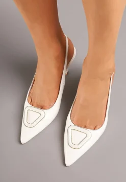 Białe Sandały na Szpilce Vices Slingback Lakierowane z Ozdobą Ataloria