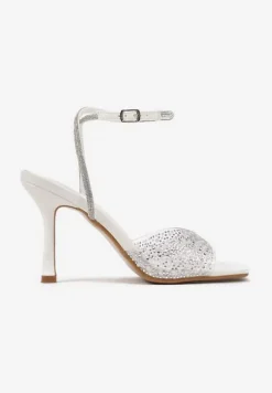 Białe Sandały na Szpilce z Cyrkoniami i Przezroczystą Cholewką Fidanalia