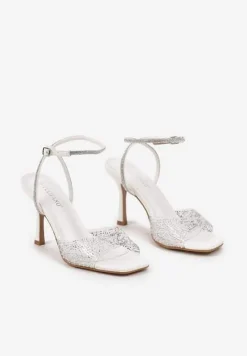 Białe Sandały na Szpilce z Cyrkoniami i Przezroczystą Cholewką Fidanalia
