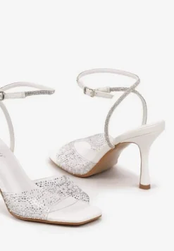 Białe Sandały na Szpilce z Cyrkoniami i Przezroczystą Cholewką Fidanalia