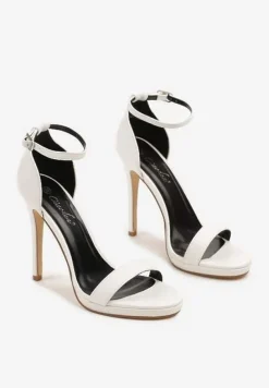 Białe Sandały na Szpilce z Paskiem wokół Kostki i Sprzączką Silirea