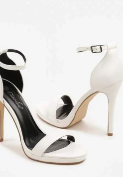 Białe Sandały na Szpilce z Paskiem wokół Kostki i Sprzączką Silirea