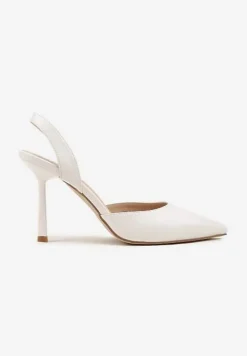 Białe Sandały na Szpilce ze Szpiczastym Noskiem i Odkrytą Piętą Deralise