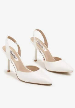 Białe Sandały na Szpilce ze Szpiczastym Noskiem i Odkrytą Piętą Deralise