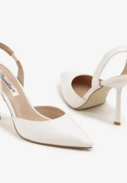Białe Sandały na Szpilce ze Szpiczastym Noskiem i Odkrytą Piętą Deralise