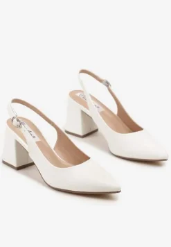 Białe Sandały Slingback na Słupkowym Obcasie Tenella