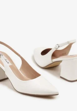 Białe Sandały Slingback na Słupkowym Obcasie Tenella