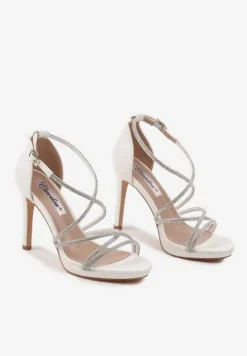 Białe Sandały Szpilki z Paseczkami Ozdobionymi Cyrkoniami Eladriela