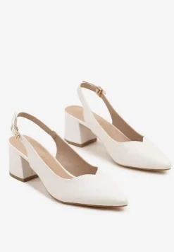 Białe Sandały Vices na Słupku Slingback ze Skórzaną Wkładką Ciaravien