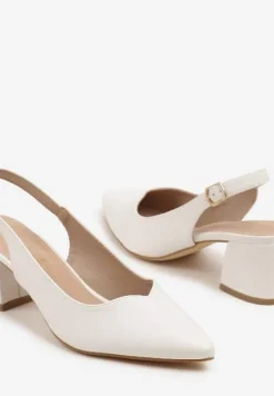 Białe Sandały Vices na Słupku Slingback ze Skórzaną Wkładką Ciaravien