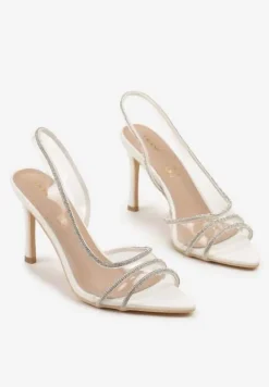 Białe Sandały Vices na Szpilce ze Skórzaną Wkładką z Cyrkoniami Arnellie