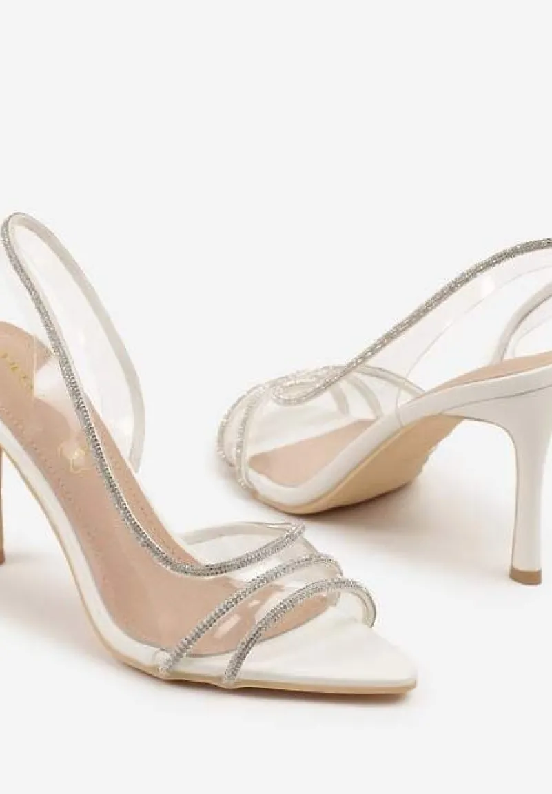 Białe Sandały Vices na Szpilce ze Skórzaną Wkładką z Cyrkoniami Arnellie