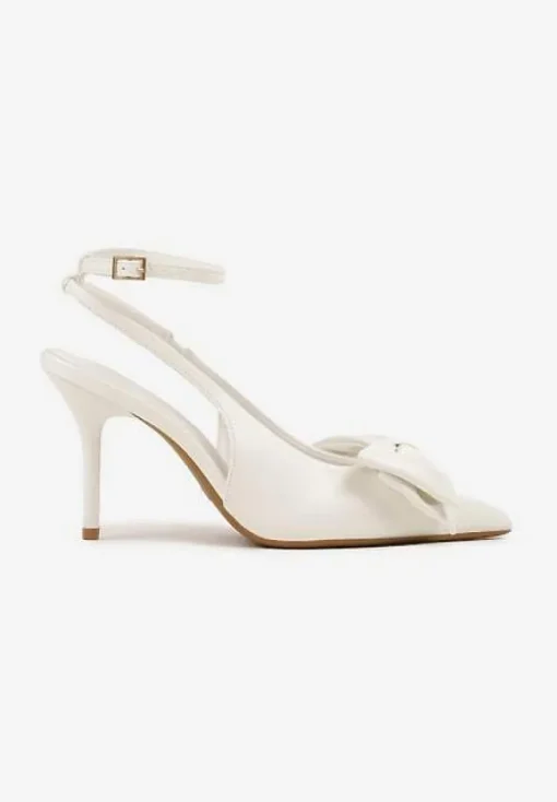 Białe Sandały Vices na Szpilce Slingback Ozdobione Kokardą Tilvanea