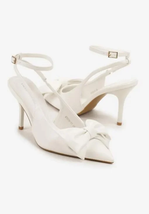 Białe Sandały Vices na Szpilce Slingback Ozdobione Kokardą Tilvanea