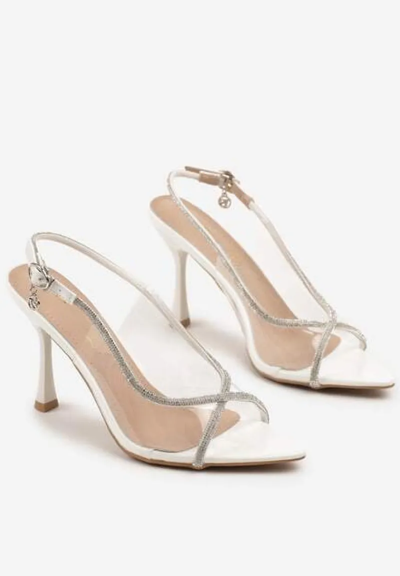 Białe Sandały Vices na Szpilce z Cyrkoniowymi Paskami Ovilira
