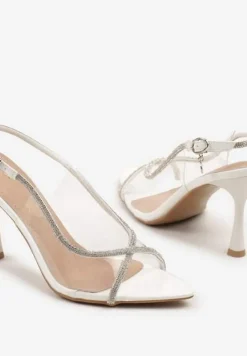 Białe Sandały Vices na Szpilce z Cyrkoniowymi Paskami Ovilira