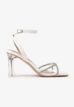 Białe Sandały Vices na Transparentnym Słupku z Paskami z Cyroniami Nitasea