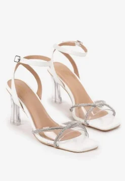 Białe Sandały Vices na Transparentnym Słupku z Paskami z Cyroniami Nitasea
