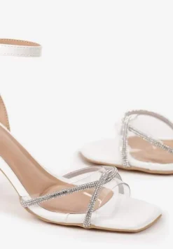 Białe Sandały Vices na Transparentnym Słupku z Paskami z Cyroniami Nitasea