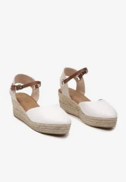 Białe Sandały z Plecionką na Koturnie w Stylu Espadryli Effilania