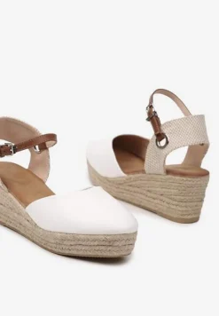 Białe Sandały z Plecionką na Koturnie w Stylu Espadryli Effilania