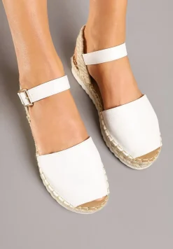 Białe Sandały z Plecionką w Typie Espadryli Oklerra