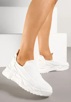 Białe Siateczkowe Buty Sportowe Sneakersy Wsuwane Zdobione Tłoczeniami Nusadela