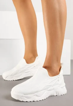Białe Siateczkowe Buty Sportowe Sneakersy Wsuwane Zdobione Tłoczeniami Nusadela