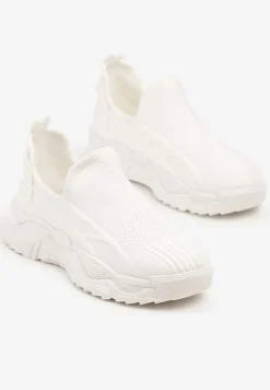 Białe Siateczkowe Buty Sportowe Sneakersy Wsuwane Zdobione Tłoczeniami Nusadela