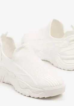 Białe Siateczkowe Buty Sportowe Sneakersy Wsuwane Zdobione Tłoczeniami Nusadela