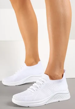 Białe Siateczkowe Buty Sportowe Sneakersy na Zdobionej Podeszwie Talloti