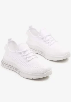 Białe Siateczkowe Buty Sportowe Sneakersy na Podeszwie z Tłoczeniami Finloti