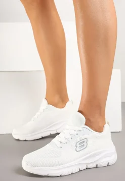 Białe Siateczkowe Buty Sportowe Sneakersy na Piankowej Podeszwie Zdobione Aplikacją Sonessa